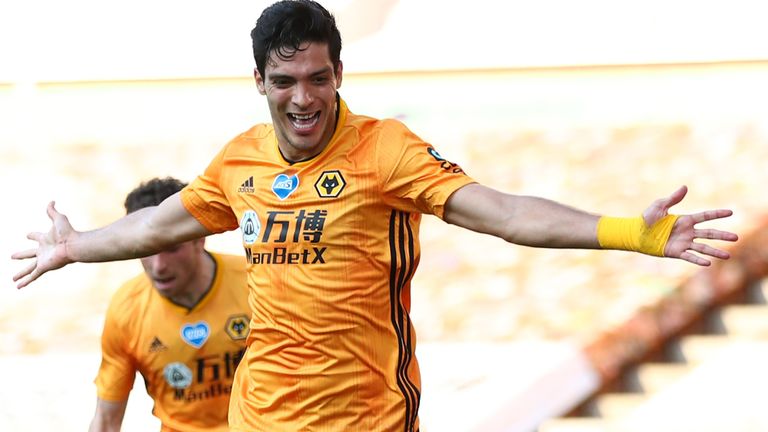 Raul Jimenez celebrates after putting Wolves 1-0 up against Bournemouth