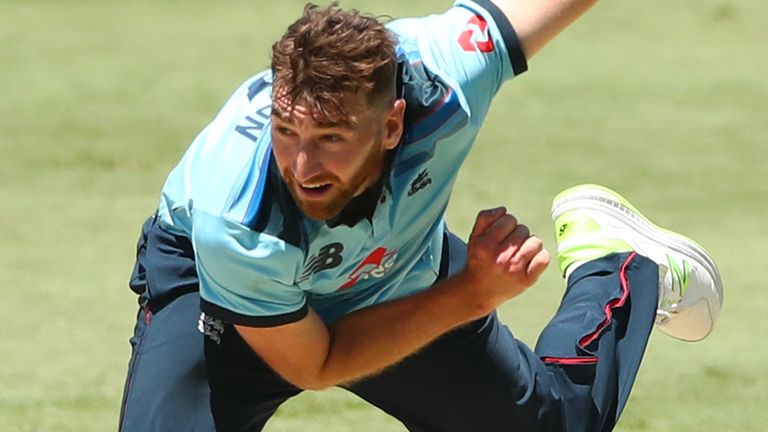 GOLD COAST, AUSTRALIA - FEBRUARY 02: Richard Gleeson of the England Lions bowls during the tour match between the Australia XI and the England Lions at Metricon Stadium on February 02, 2020 in Gold Coast, Australia. (Photo by Chris Hyde/Getty Images for ECB)