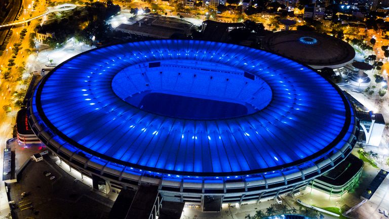 Rio's Maracana stadium was lit blue on it's 70th birthday on Tuesday in honour of health workers