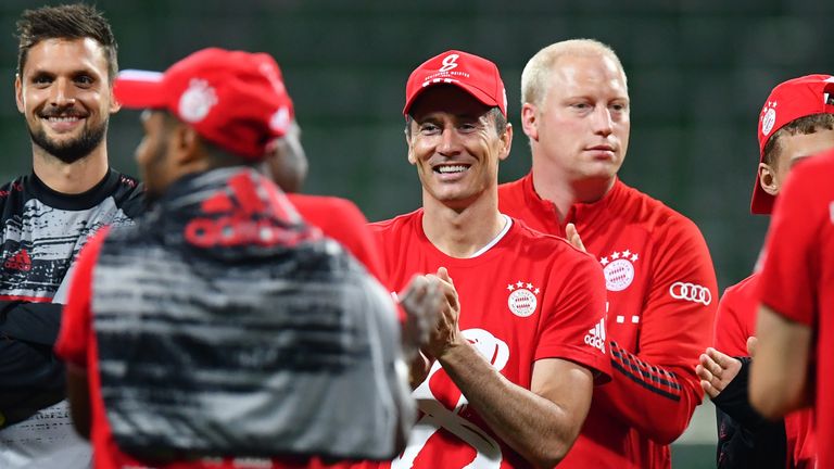 Robert Lewandowski celebrates after Bayern Munich sealed another domestic title