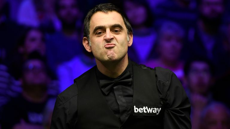 Ronnie O'Sullivan reacts during his match against Ding Junhui in the fourth round of the Betway UK Championship at The Barbican on December 05, 2019 in York, England.