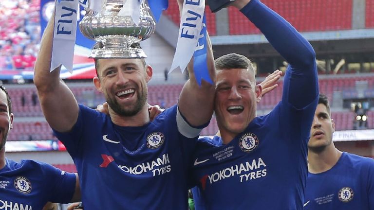  Ross Barkley (right) celebrates winning the FA Cup with Chelsea in 2018