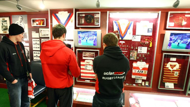 Items from Stevo's collection on display in the former Rugby League Heritage Centre
