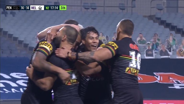 Viliame Kikau&#39;s late try saw Penrith regain the lead as the Panthers eventually ran out 21-14 winners over the Melbourne Storm.