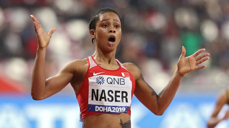 Salwa Eid Naser of Bahrain wins the Women's 400m at the 2019 World Athletics Championships in Doha