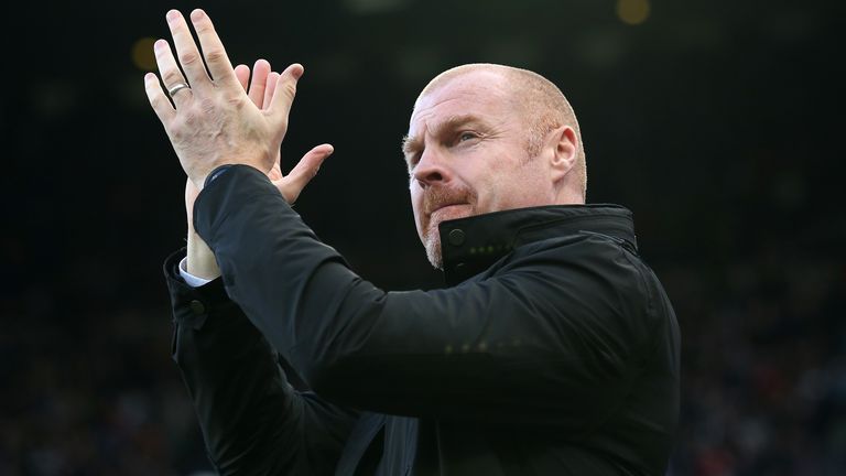 Sean Dyche, Manager of Burnley applauds fans prior to the Premier League match between Newcastle United and Burnley FC at St. James Park on February 29, 2020 in Newcastle upon Tyne, United Kingdom