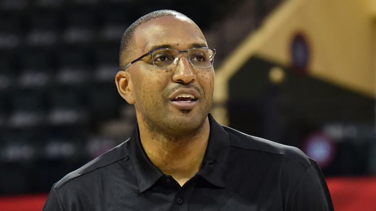 G League president Shareef Abdur-Rahim addresses attendees at a Jr NBA event