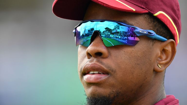 West Indies&#39; Shimron Hetmyer fields during the 2019 Cricket World Cup group stage match between West Indies and Bangladesh at The County Ground in Taunton, southwest England, on June 17, 2019. 