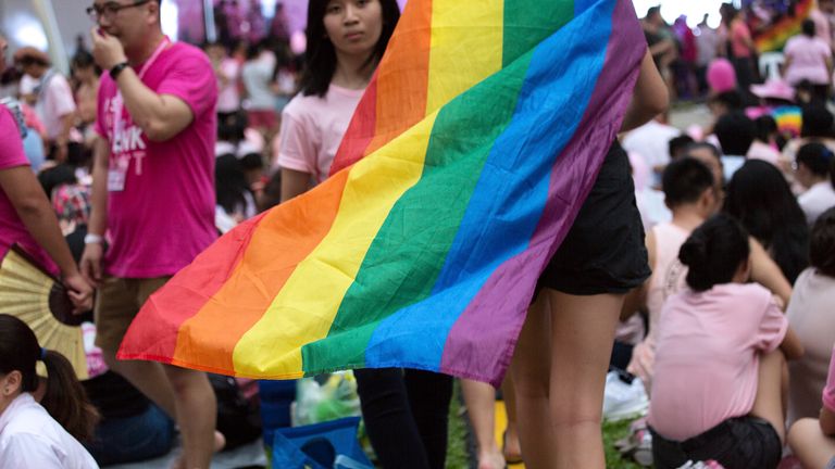 SINGAPORE, SINGAPORE - JUNE 29: A rainbow flag can be seen during the Pink Dot event held at the Speaker's Corner in Hong Lim Park on June 29, 2019 in Singapore. (Photo by Ore Huiying/Getty Images)
