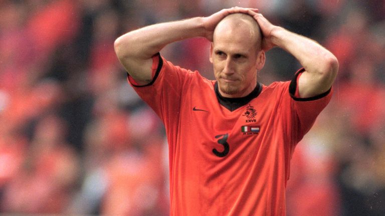 Stam after missing his penalty v Italy in the shootout. 