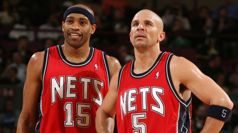 Vince Carter and Jason Kidd in action for the New Jersey Nets