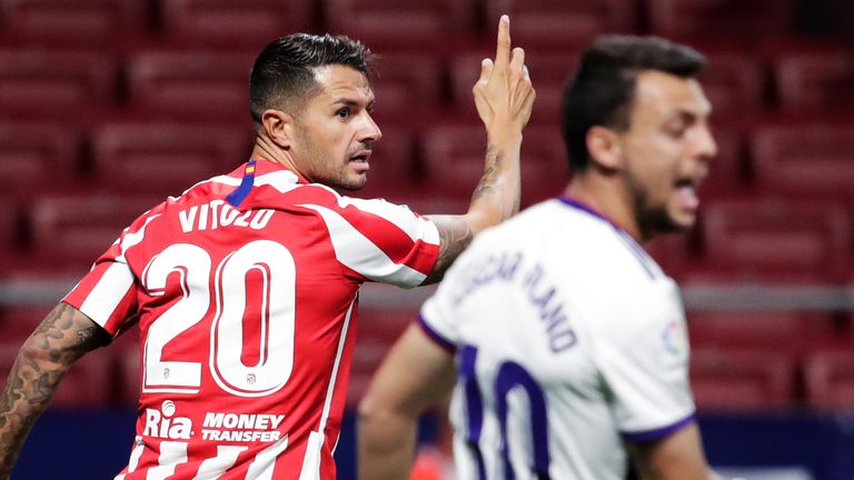 Vitolo wheels away in celebration after his winner against Valladolid