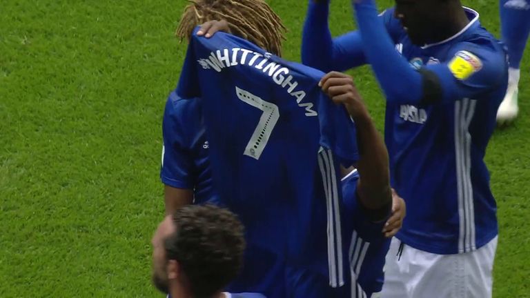 Junior Hoilett raises Peter Whittingham's shirt after scoring against Leeds as a tribute to the former Cardiff player.