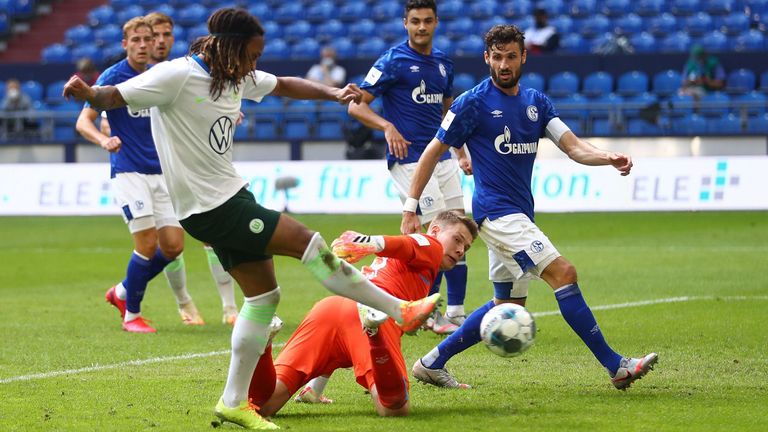 Kevin Mbabu was on target for Wolfsburg against Schalke