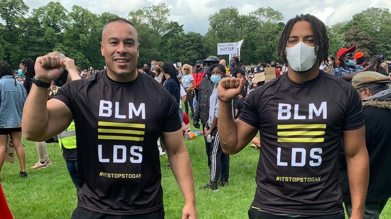 Jon Magrin and Jamaica RL operations director Alex Simmons at the Black Lives Matter Leeds protest