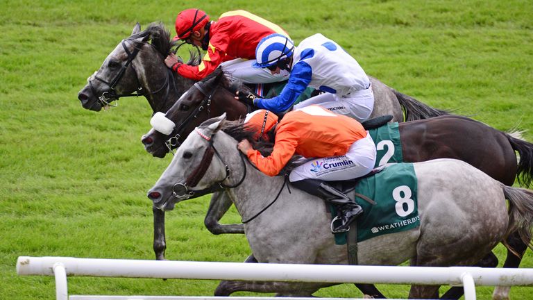 Speak in Colours and Shane Crosse (top) win the Weatherbys Ireland Greenlands Stakes
