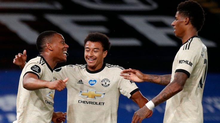 Anthony Martial celebrates after making it 2-0 to Manchester United at Crystal Palace