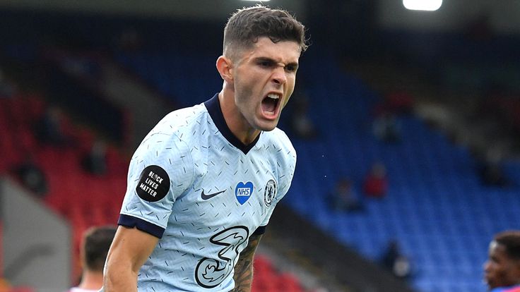 Christian Pulisic celebrates scoring for Chelsea against Crystal Palace