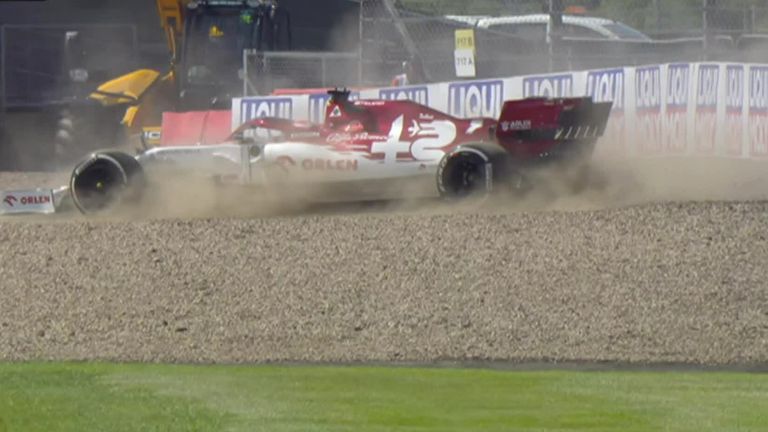Kimi Raikkonen has found the gravel at Luffield