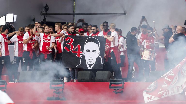 Ajax honour Nouri during their Eredivisie title celebrations in 2019
