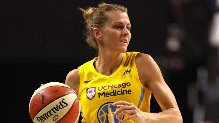Allie Quigley handles the ball during the Chicago Sky's win over the Las Vegas Aces