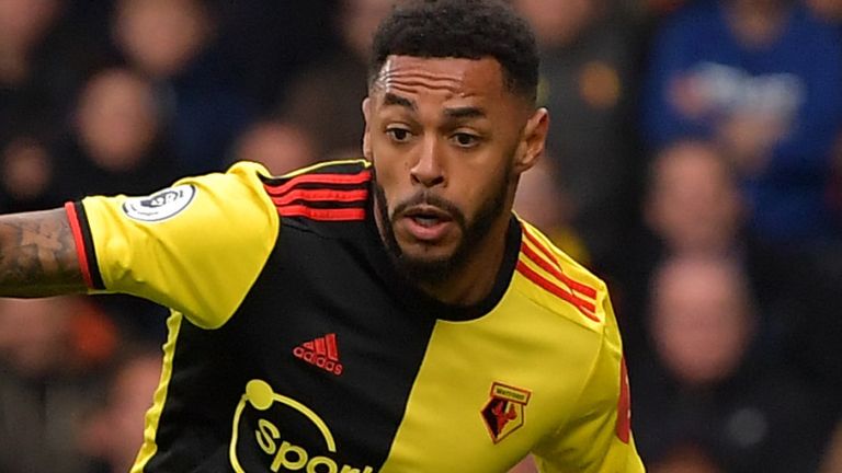 Andre Gray in Premier League action for Watford against Sheffield United during the 2019/20 season