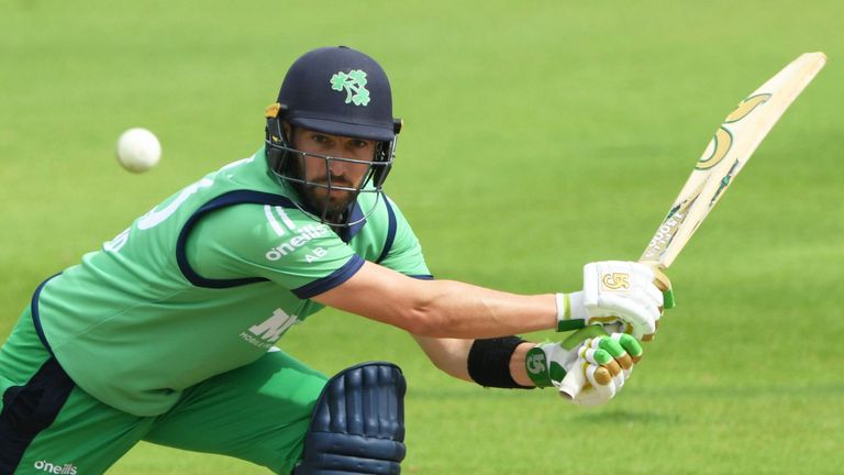 SOUTHAMPTON, ENGLAND - JULY 26: Andy Balbirnie of Ireland plays a shot during the Warm Up match between England Lions and Ireland at the Ageas Bowl on July 26, 2020 in Southampton, England.