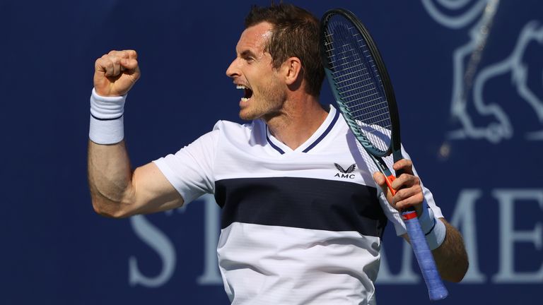 Andy Murray of Union Jacks reacts during his men's doubles match with doubles partner Lloyd Glasspool against Dom Inglot and Alex Gray of British Bulldogs during day four of the St. James's Place Battle Of The Brits Team Tennis at National Tennis Centre on July 30, 2020 in London, England.