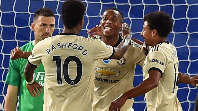 Anthony Martial celebrates scoring for Manchester United against Crystal Palace