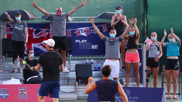 Players celebrating during the Battle of the Brits: Team Tennis