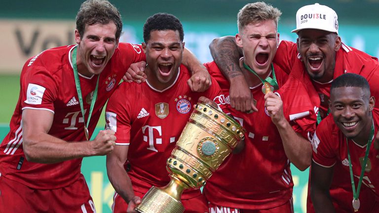 Bayern Munich players celebrate their success