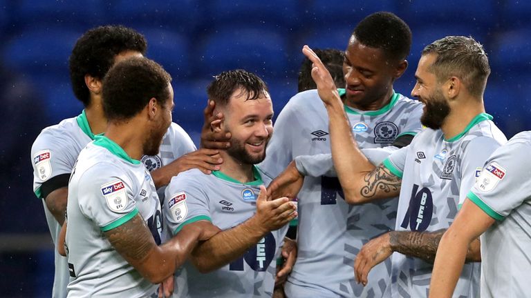 Blackburn Rovers' Adam Armstrong celebrates scoring against Cardiff