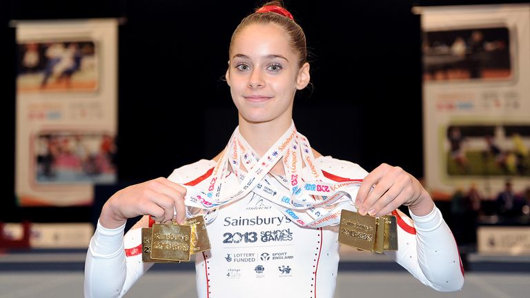 England's Catherine Lyons with her medals from the Gymnastics at the 2013 Sainsbury's School Games