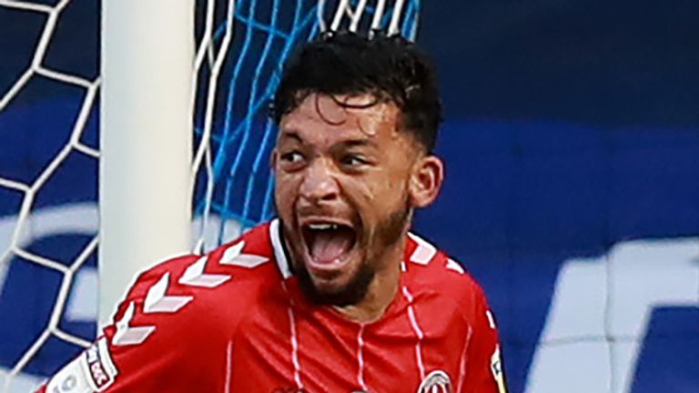 Macauley Bonne celebrates after scoring a second half winner for Charlton at St Andrew's