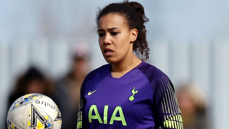 CHESHUNT, ENGLAND - MARCH 31: Chloe Morgan of Tottenham Ladies looks on during the WSL 2 match between Tottenham Hotspur Women and Manchester United Women at The Stadium Cheshunt on March 31, 2019 in Cheshunt, England. (Photo by Jack Thomas/Getty Images)