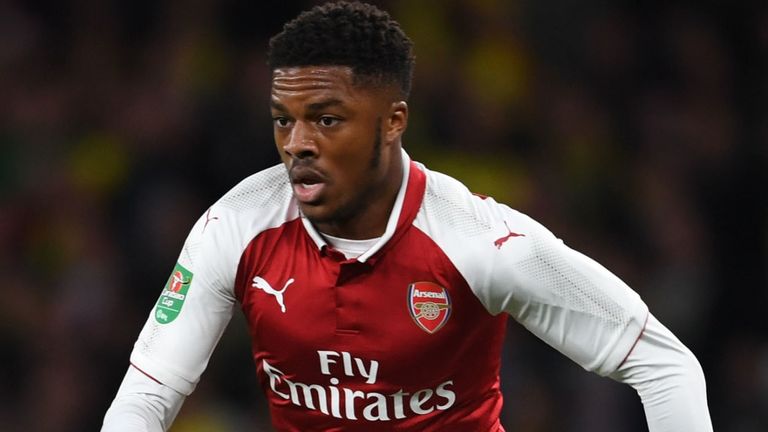 Chuba Akpom of Arsenal during the Carabao Cup Fourth Round match between Arsenal and Norwich City at Emirates Stadium on October 24, 2017