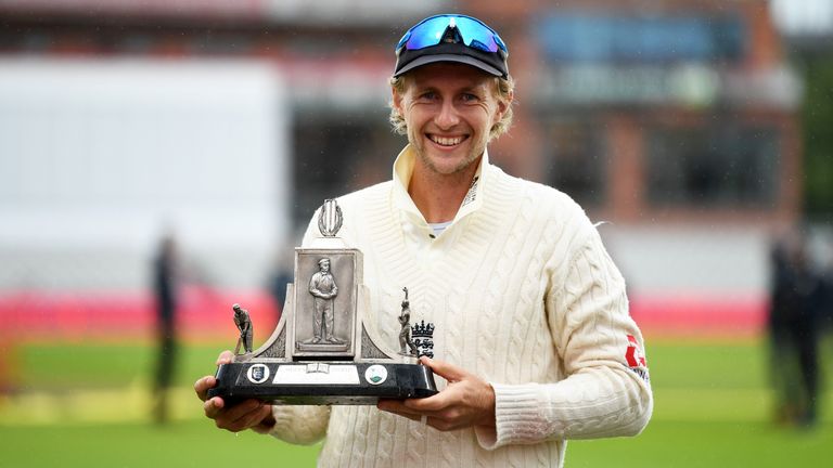 England captain Joe Root displays the Wisden Trophy