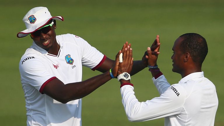 Jason Holder (L) with West Indies team-mate Kraigg Brathwaite
