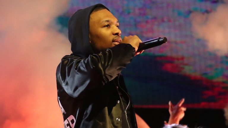 Damian Lillard performs at All-Star Saturday night in February 2020