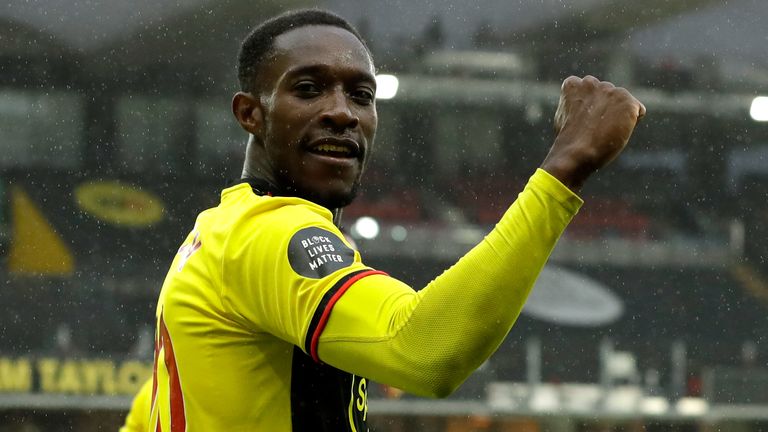 Danny Welbeck celebrates after putting Watford 2-1 up against Norwich