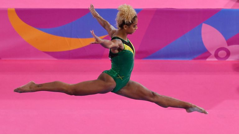 Gymnast Danusia Francis competes for Jamaica in the balance beam