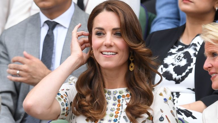 Catherine, Duchess of Cambridge attends the Men's Final of the Wimbledon Tennis Championships between Milos Raonic and Andy Murray at Wimbledon on July 10, 2016 in London, England. 