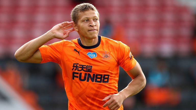 Dwight Gayle celebrates after opening the scoring at Bournemouth 