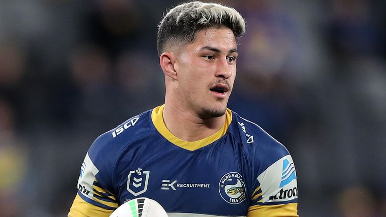 SYDNEY, AUSTRALIA - JULY 03: Dylan Brown of the Eels runs the ball during the round eight NRL match between the Parramatta Eels and the North Queensland Cowboys at Bankwest Stadium on July 03, 2020 in Sydney, Australia. (Photo by Matt King/Getty Images)