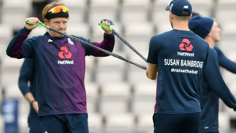 England players warm-up ahead of the first Test against West Indies