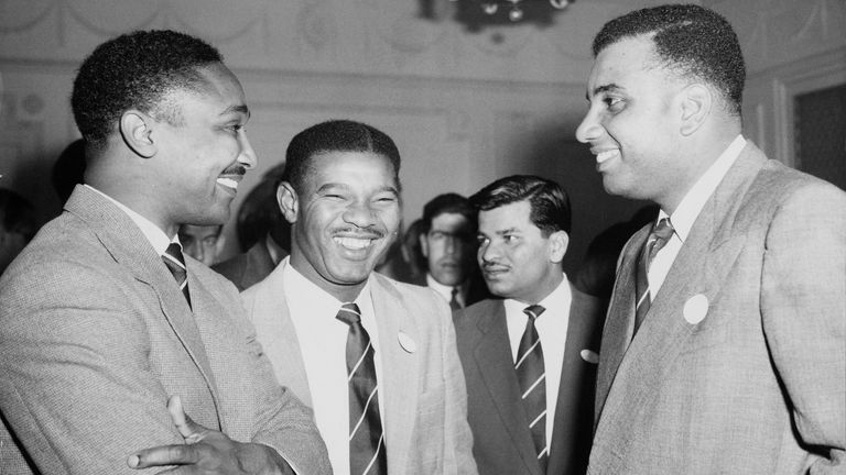 The 'Three Ws' - Worrell, Weekes and Walcott - at the West Indian Club, London, in April 1957