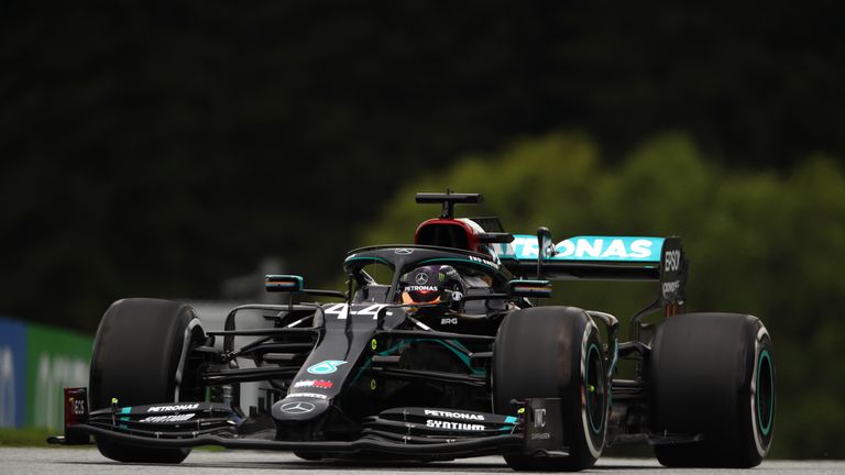 Lewis Hamilton drove his Mercedes with its new black livery for the first time during practice for the Austrian Grand Prix.