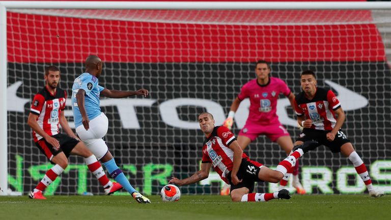 Fernandinho goes close as he hits the post in the opening period