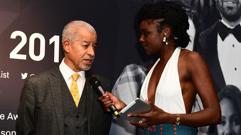 LONDON, ENGLAND - NOVEMBER 01: Jess Creighton interviews Lord Herman Ouseley during the Black List Football Celebration held at Village Underground on November 1, 2018 in London, England. (Photo by Alex Broadway/Getty Images)