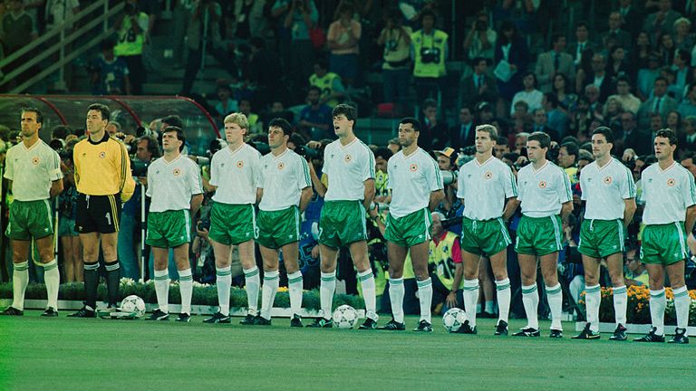 Mick McCarthy (far left) captains the Republic of Ireland in the 1990 World Cup in Italy